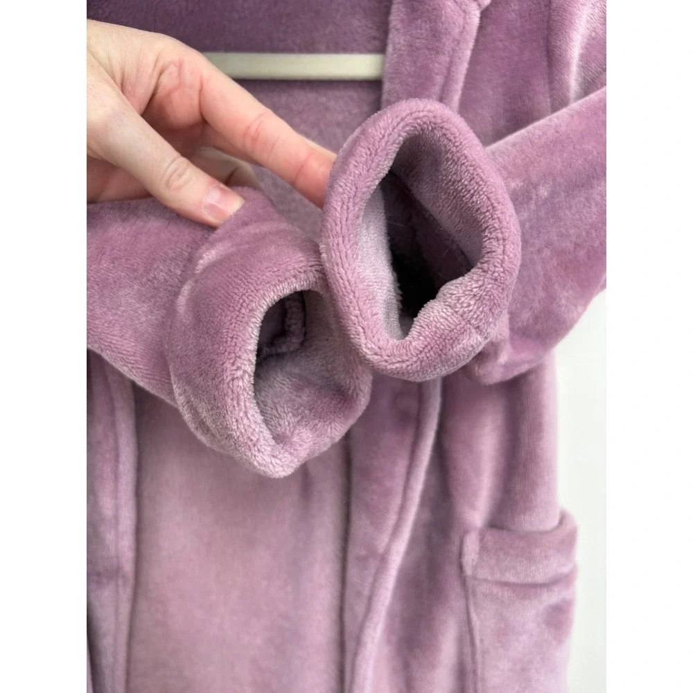 L.L. Bean Big Kids Cozy Hooded Bear Robe Size 4 Plush Purple Pockets Wrap Tie